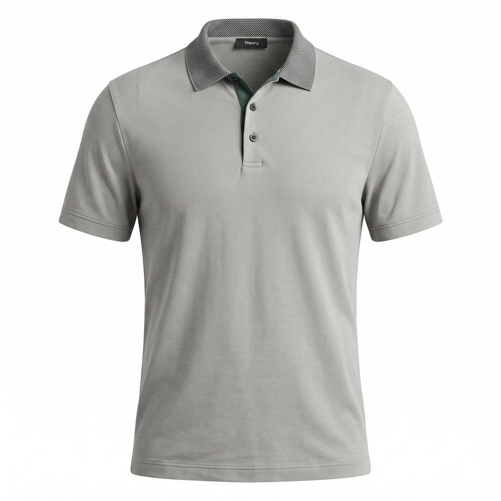 Theory Atlas‎ Pique 2 Polo XL Grey Short Sleeve Cotton Blend Minimalist Prep